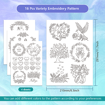 4 Sheets 11.6x8.2 Inch Stick and Stitch Embroidery Patterns DIY-WH0455-118-1