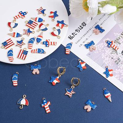 40Pcs 8 Style Independence Day Rack Plating Alloy Enamel Pendants FIND-SZ0003-05-1