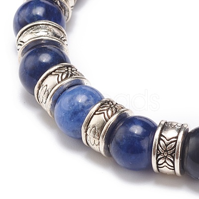 Natural Sodalite & Alloy Beaded Stretch Bracelet BJEW-JB08621-1