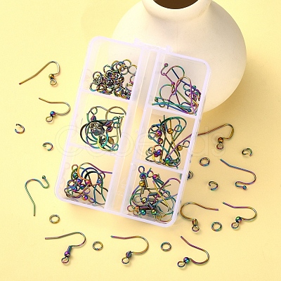 50Pcs 5 Style Ion Plating(IP) Rainbow Color 304 Stainless Steel French & Flat Earring Hooks STAS-YW0001-25-1