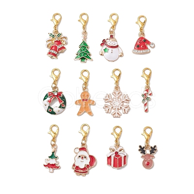 12Pcs 12 Styles Christmas Alloy Enamel Pandant Decorations HJEW-JM01949-1