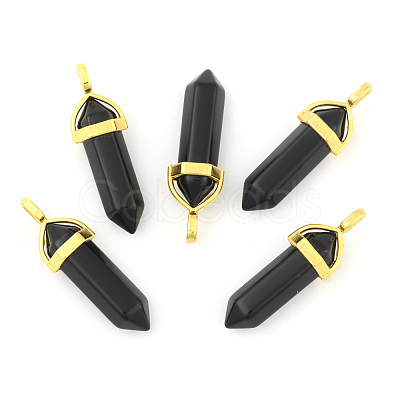 Natural Black Obsidian Bullet Double Terminated Pointed Pendants X-G-G902-B25-1