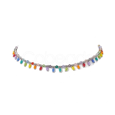 Glass Seed Beaded Charms Necklace for Women NJEW-JN04189-1