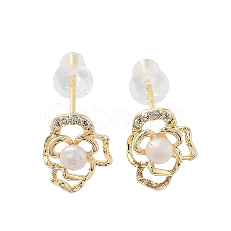Natural Pearl Flower Stud Earrings EJEW-P256-94G-1