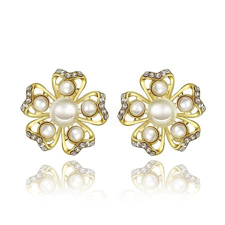 Pretty Flower Tin Alloy Rhinestone Imitation Pearl Stud Earrings BB08813-G-1