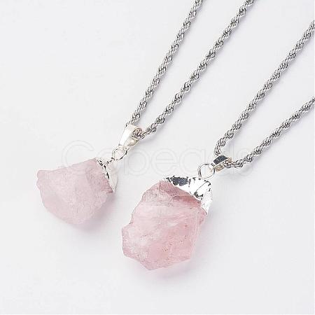 Natural Rose Quartz Pendant Necklaces NJEW-JN01879-02-1