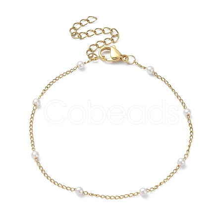 Glass Pearl Beaded Chain Bracelet X-BJEW-JB09432-1