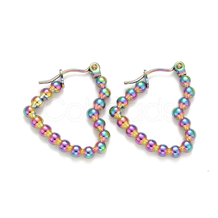 Ion Plating(IP) Rainbow Color Heart 304 Stainless Steel Hoop Earrings for Women STAS-A057-19MC-1