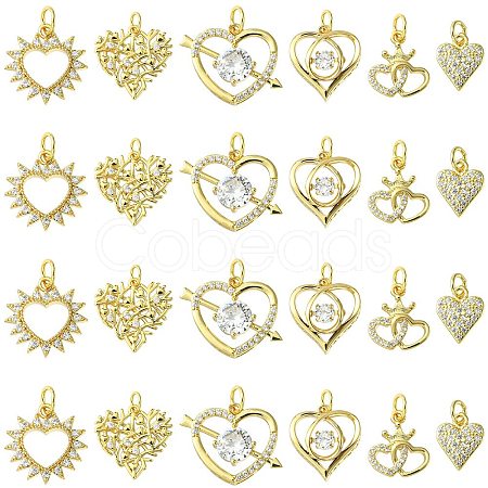 12Pcs 6 Styles Rack Plating Brass Pave Cubic Zirconia Pendants KK-CJ0002-05-1