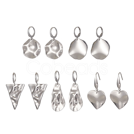 Tarnish Resistant 5 Pair 5 Style 201 Stainless Steel Dangle Hoop Earrings with 304 Stainless Steel Pins EJEW-JE05410-1