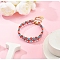 Rhombus Woven Glass Beaded Bracelets for Women, with Golden Alloy Heart Charm & Seed Beads, Red, 6-3/4 inch(17.2cm)