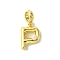 Rack Plating Brass with ABS Plastic Pearl European Dangle Charms, Large Hole Pendants, Long-Lasting Plated, Lead Free & Cadmium Free, Real 18K Gold Plated, Letter P, 23mm long, hole: 5mm, pendant: 15x11x5mm