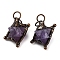 Natural Amethyst Merkaba Star Pendants, Brass Star Charms with Jump Rings, Red Copper, 36x30x24mm, Hole: 7mm