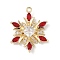 Christmas Theme Brass Micro Pave Cubic Zirconia Pendants, Snowflake, Red, 20x16x3.5mm, Hole: 1.2mm