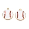 Alloy Enamel Pendants, Light Gold, Baseball, White, 21x17x2.8mm, Hole: 2mm