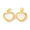 Natural Shell & Brass Heart Charms with Jump Rings, Real 18K Gold Plated, 11x10x3mm, Hole: 2mm