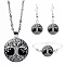 Alloy Bracelets & Earring & Necklaces Sets, with Glass Pendant, White, 170mm