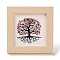 Tree of Life Natural Strawberry Quartz Chips Picture Frame Stand, with Wood Square Frame, Feng Shui Money Tree Picture Frame Home Office Decoration, 66x130x120mm, Inner Diameter: 90x90mm