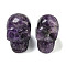 Halloween Natural Amethyst Skull Figurines, for Home Office Desktop Decoration, 28~30x23~25x26~27mm