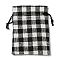 Cloth Imitation Burlap Drawstring Bags, Tartan Gift Storage Pouches, Rectangle, Black, 14x10x0.8cm