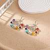 Natural & Synthetic Mixed Gemstone Beaded Big Ring with Alloy Lotus Dangle Earrings EJEW-TA00117-2