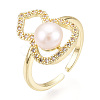 Natural Pearl Finger Open Cuff  Ring Micro Pave Clear Cubic Zirconia PEAR-N022-C04-1