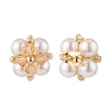 Glass Pearl Braided Flower Stud Earrings EJEW-TA00086-01-3