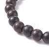 Natural Wood Round Beaded Stretch Bracelet with Synthetic Hematite for Men Women BJEW-JB07549-7