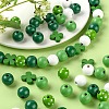 160Pcs 5 Style Irish Theme Painted Natural Wood Beads WOOD-LS0001-48-6