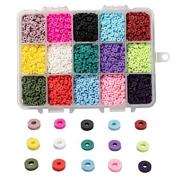 Handmade Polymer Clay Beads, Disc/Flat Round, Heishi Beads, Pink, 4x1mm,  Hole: 1mm, about 380~400pcs/strand, 17.7 inch