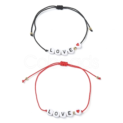 2Pcs 2 Color Hear Love Acrylic Braided Bead Bracelets Set BJEW-JB09849-1