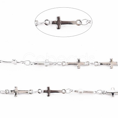 Non-Tarnish 201 Stainless Steel Cross & Oval Link Chains STAS-N092-109-1