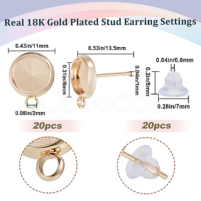 Beebeecraft 20Pcs Brass Flat Round Stud Earring Settings KK-BBC0009-20-1