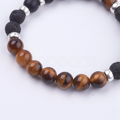 Natural Lava Rock and Gemstone Stretch Bracelets BJEW-JB03634-1