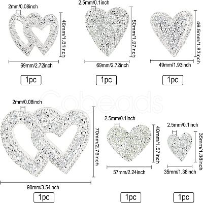 Fingerinspire 6Pcs 6 Style Heart Glitter Hotfix Rhinestone DIY-FG0002-28-1