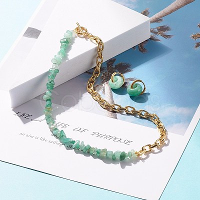 Natural Green Aventurine Chip Beads Jewelry Set SJEW-JS01223-07-1