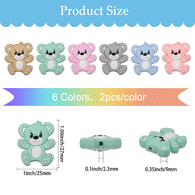 CHGCRAFT 12Pcs 6 Colors Food Grade Eco-Friendly Silicone Beads SIL-CA0001-88-1