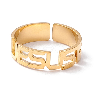 Word Jesus 304 Stainless Steel Cuff Ring RJEW-B035-01G-1