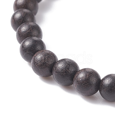 Natural Wood Round Beaded Stretch Bracelet with Synthetic Hematite for Men Women BJEW-JB07549-1