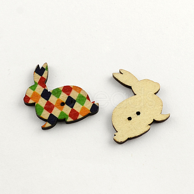 2-Hole Bunny Printed Wooden Buttons BUTT-R031-194-1