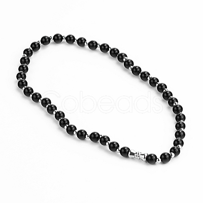 Stainless Steel Black Imitation Pearl Necklaces for Unisex  ON2118-1