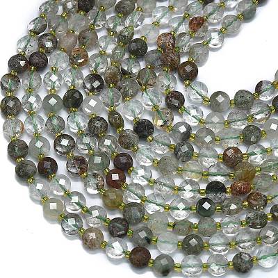 Natural Green Lodolite Quartz/Garden Quartz/Green Phantom Quartz Beads Strands G-K389-B11-01-1