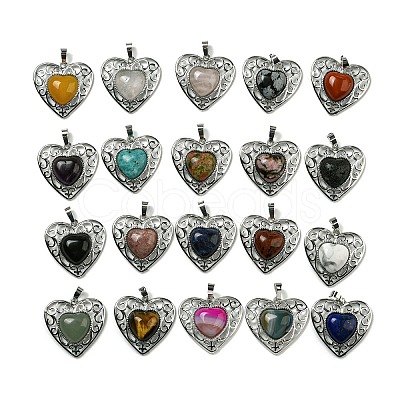 Natural & Synthetic  Mixed Gemstone Peach Love Heart Pendants G-G158-01-1