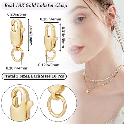 Beebeecraft 20Pcs 2 Styles Rack Plating Brass Lobster Claw Clasps with Jump Rings KK-BBC0009-95-1