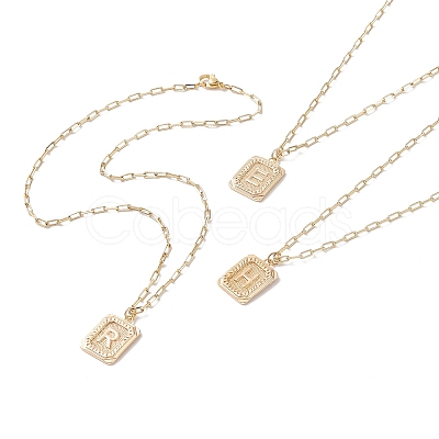 Brass Rectangle with Initial Letter Pendant Necklace with Paperclip Chains for Men Women NJEW-JN04007-1