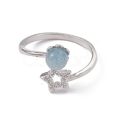 Natural Aquamarine Cuff Rings RJEW-G273-05P-02-1