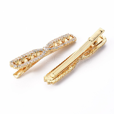 Brass Micro Pave Clear Cubic Zirconia Alligator Hair Clip Findings MAK-T008-01G-NF-1