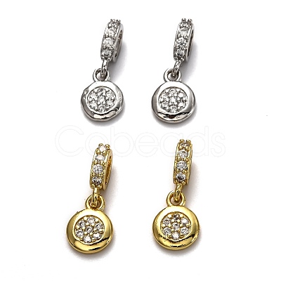 Brass Micro Pave Clear Cubic Zirconia European Dangle Charms ZIRC-H119-03-1