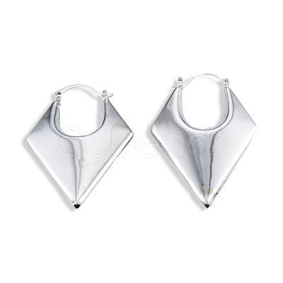 Brass Chunky Rhombus Hoop Earrings for Women EJEW-N011-82P-1