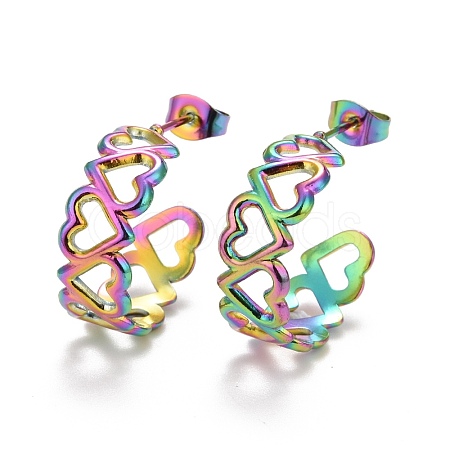 Ion Plating(IP) Rainbow Color 304 Stainless Steel Stud Earrings for Women STAS-A057-12MC-1